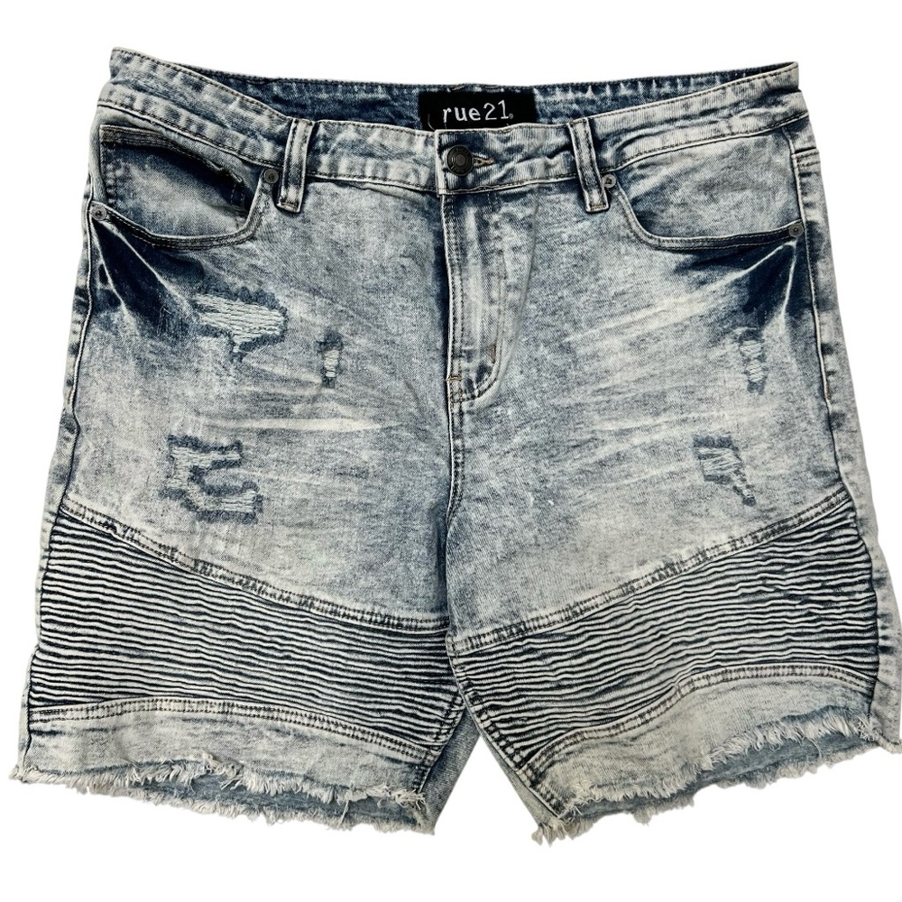 Rue21 Jean Shorts Men Supreme Flex Distressed Light‎ Blue XL Grunge Thrashed Y2K
